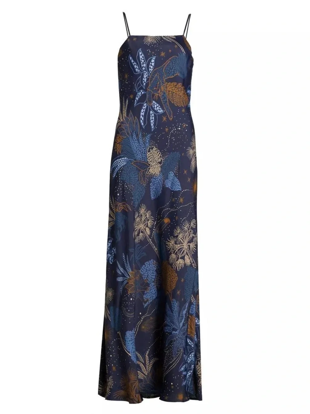 Navy Floral Slip Maxi Dress with Brown & Blue Accents - Picture 4 of 12